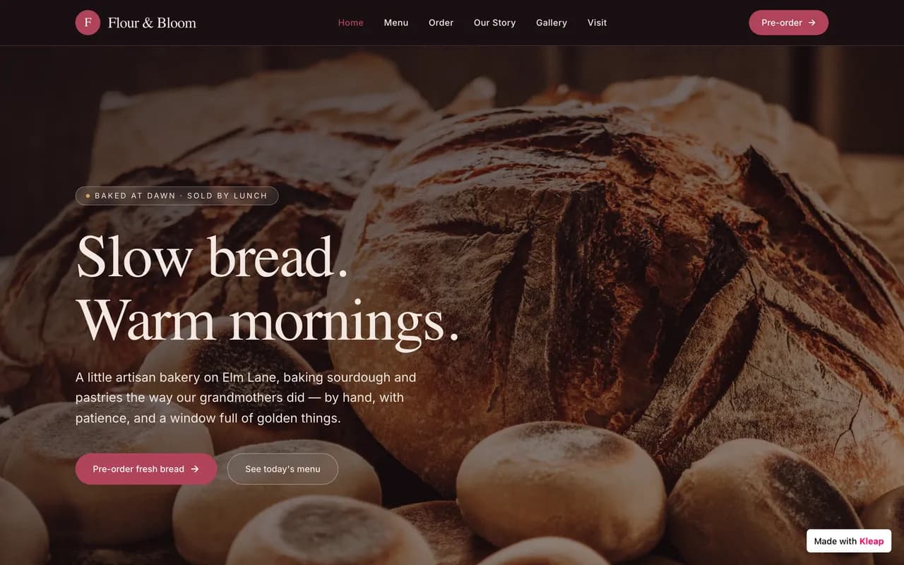 Site bakery créé avec Kleap
