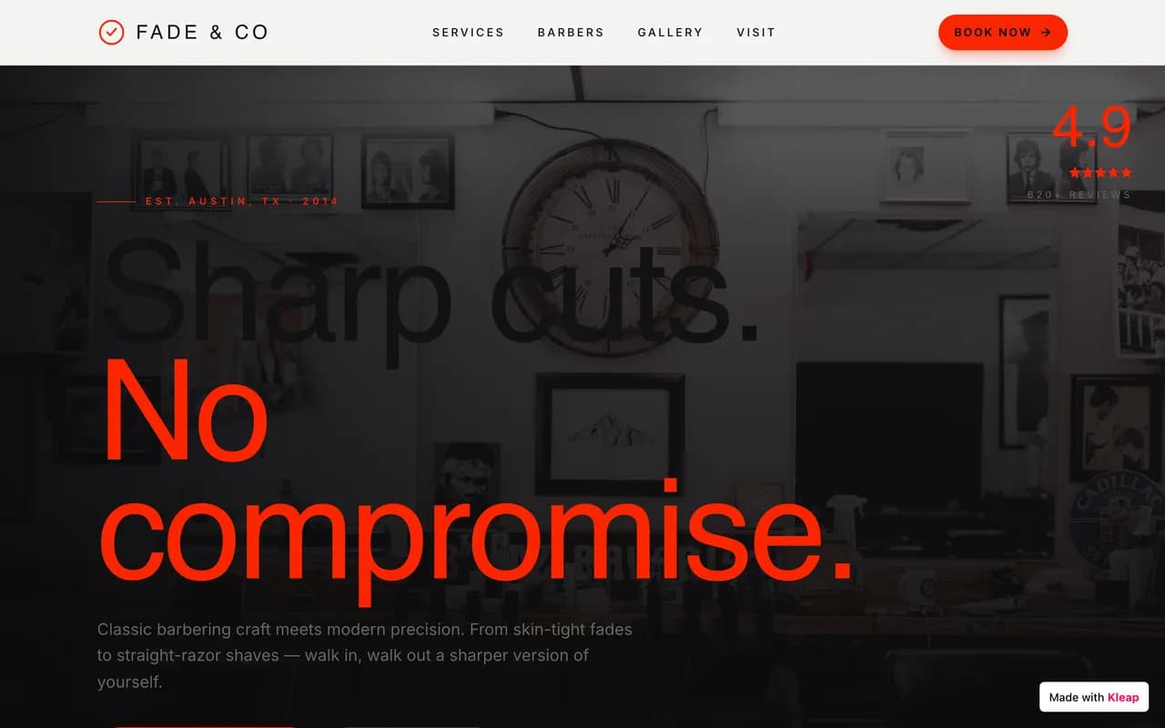 Site barber créé avec Kleap