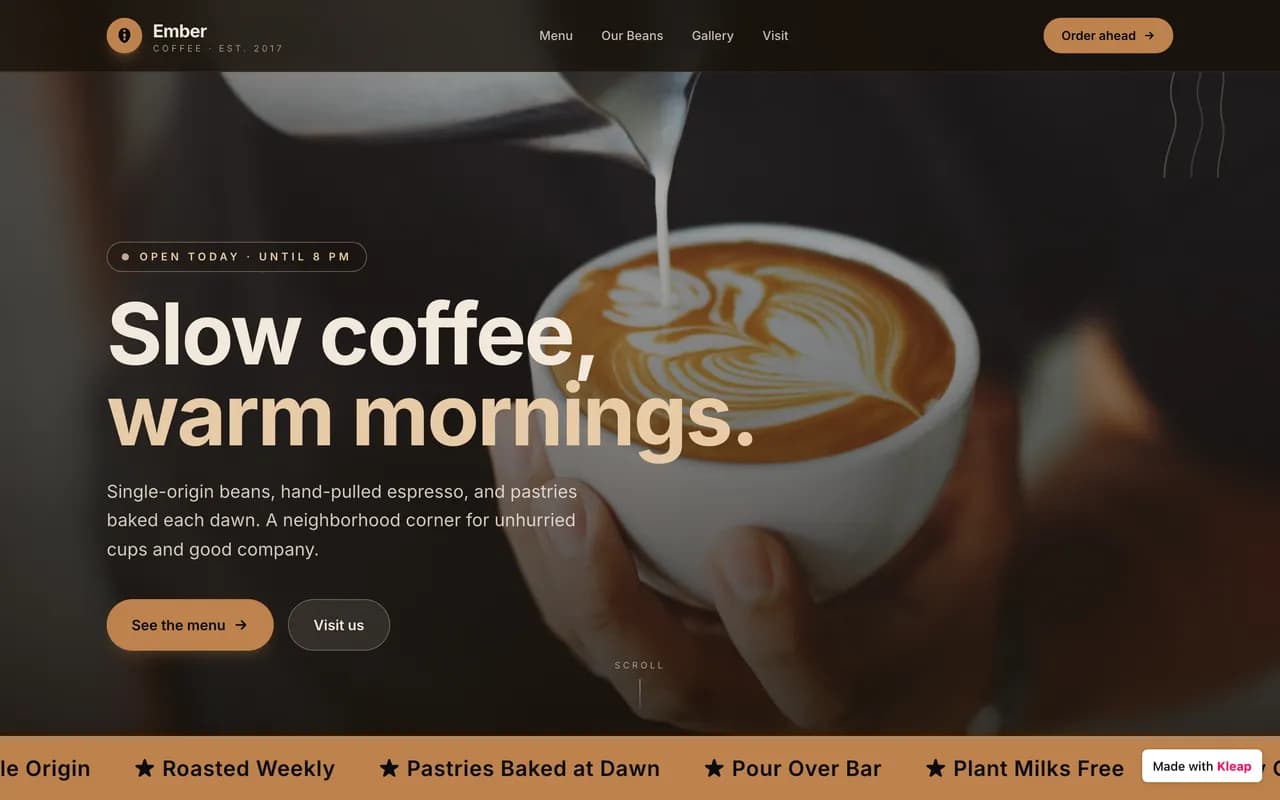 Site cafe créé avec Kleap