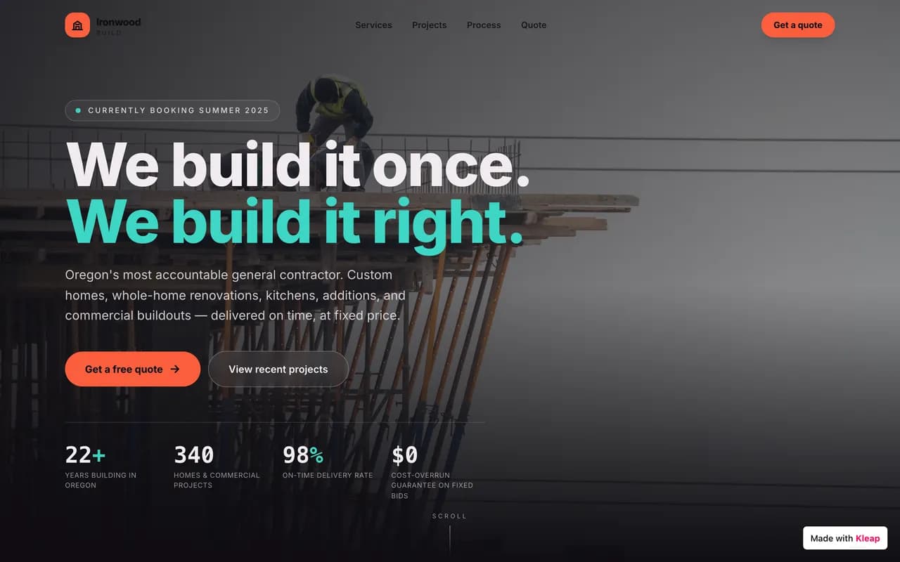 Site contractor créé avec Kleap
