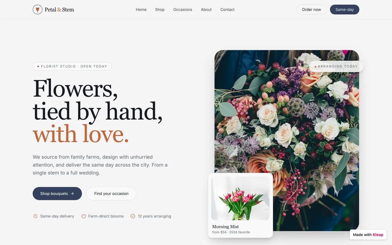 Site florist créé avec Kleap