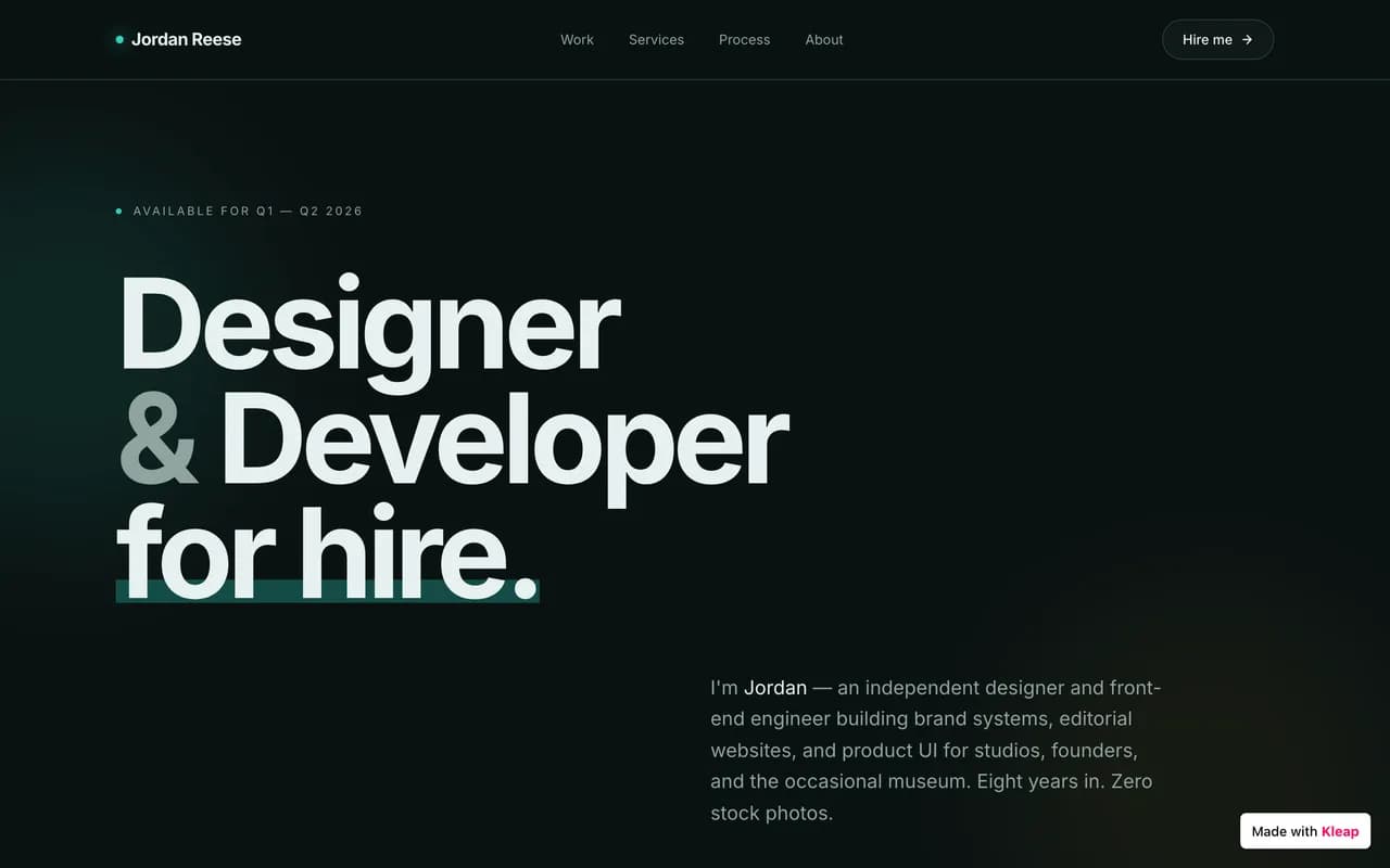 Freelancer portfolio website created with Kleap AI