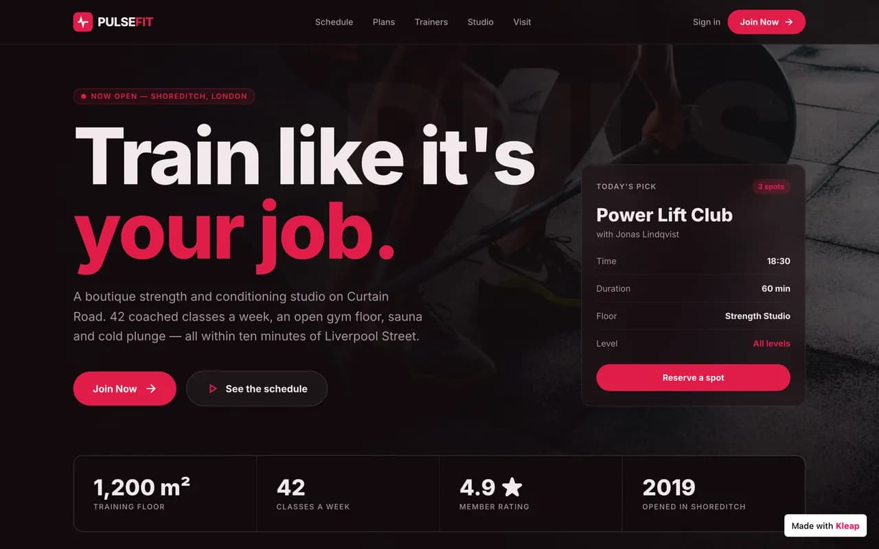 Site gym créé avec Kleap