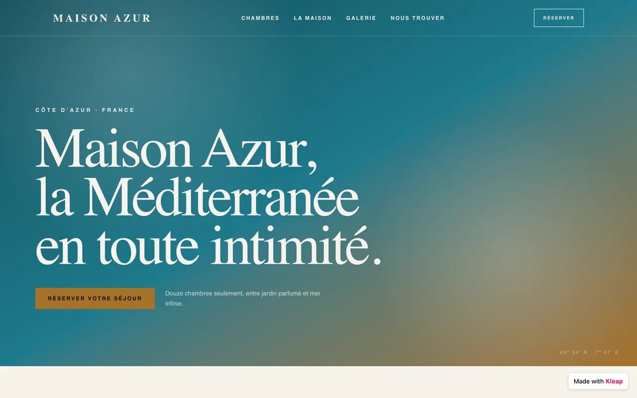 Site hotel créé avec Kleap