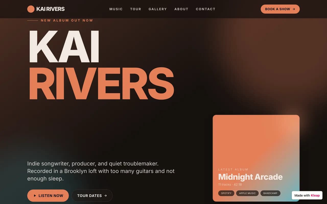 Site musician créé avec Kleap