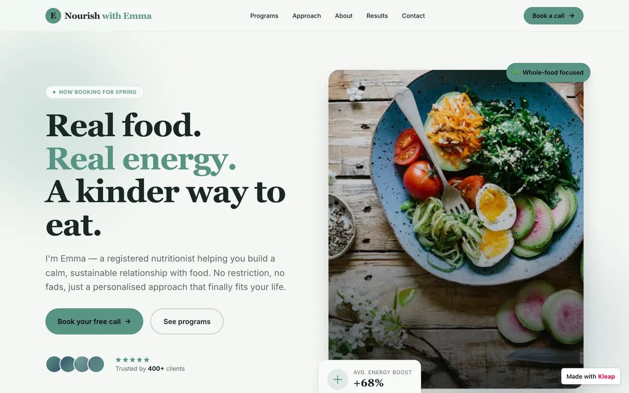 Site nutritionist créé avec Kleap