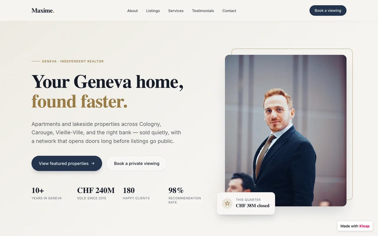 Real estate website template built with Kleap