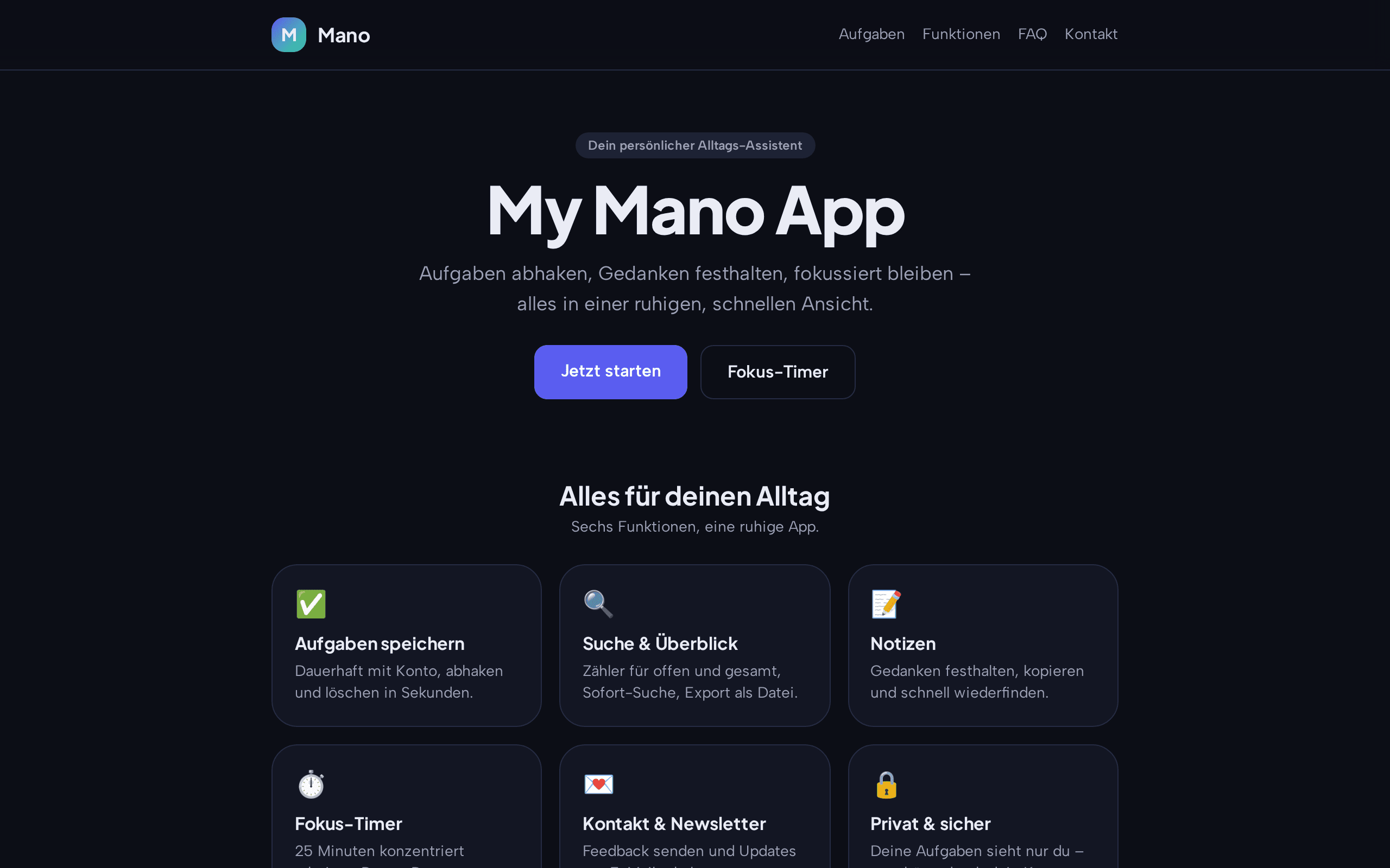 A calm, dark-themed daily assistant for tasks, notes, and focus.
