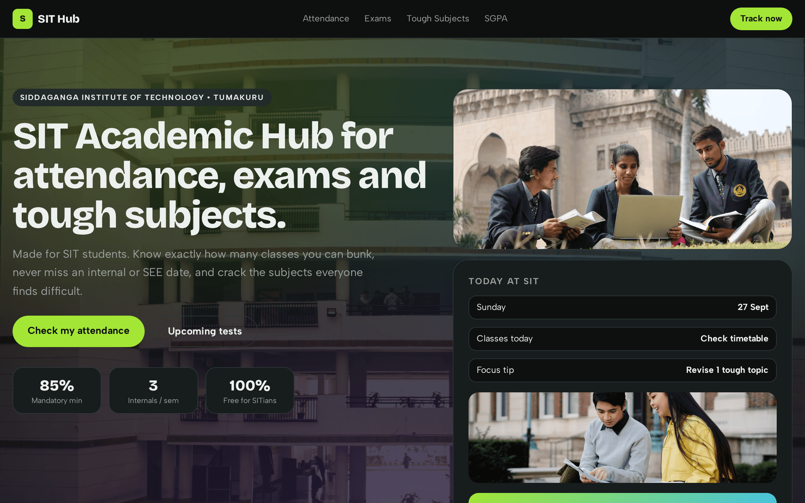 An academic hub for SIT students — attendance, exams and tough subjects in one place.