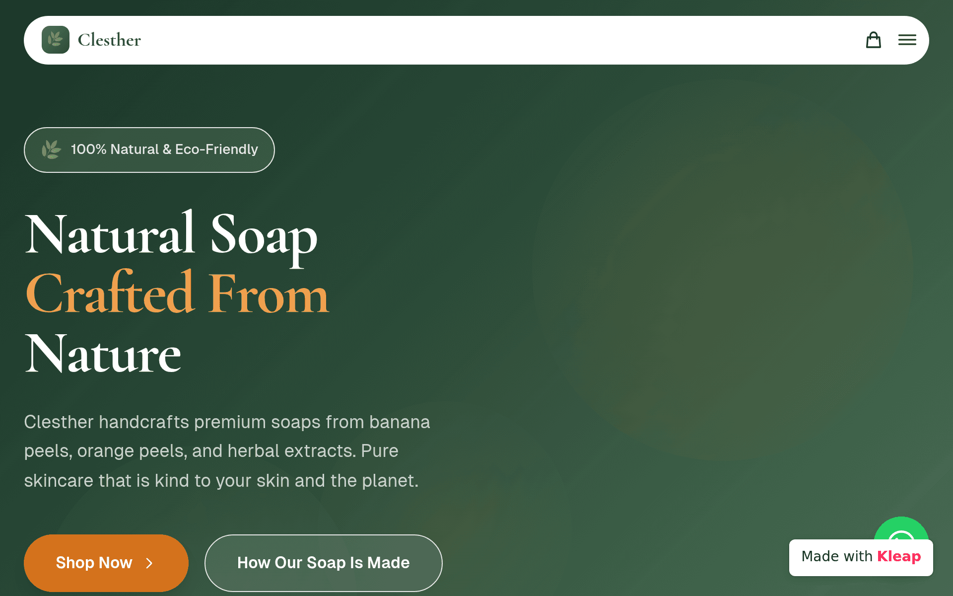 Handcrafted natural soaps for radiant skin and a healthier planet.