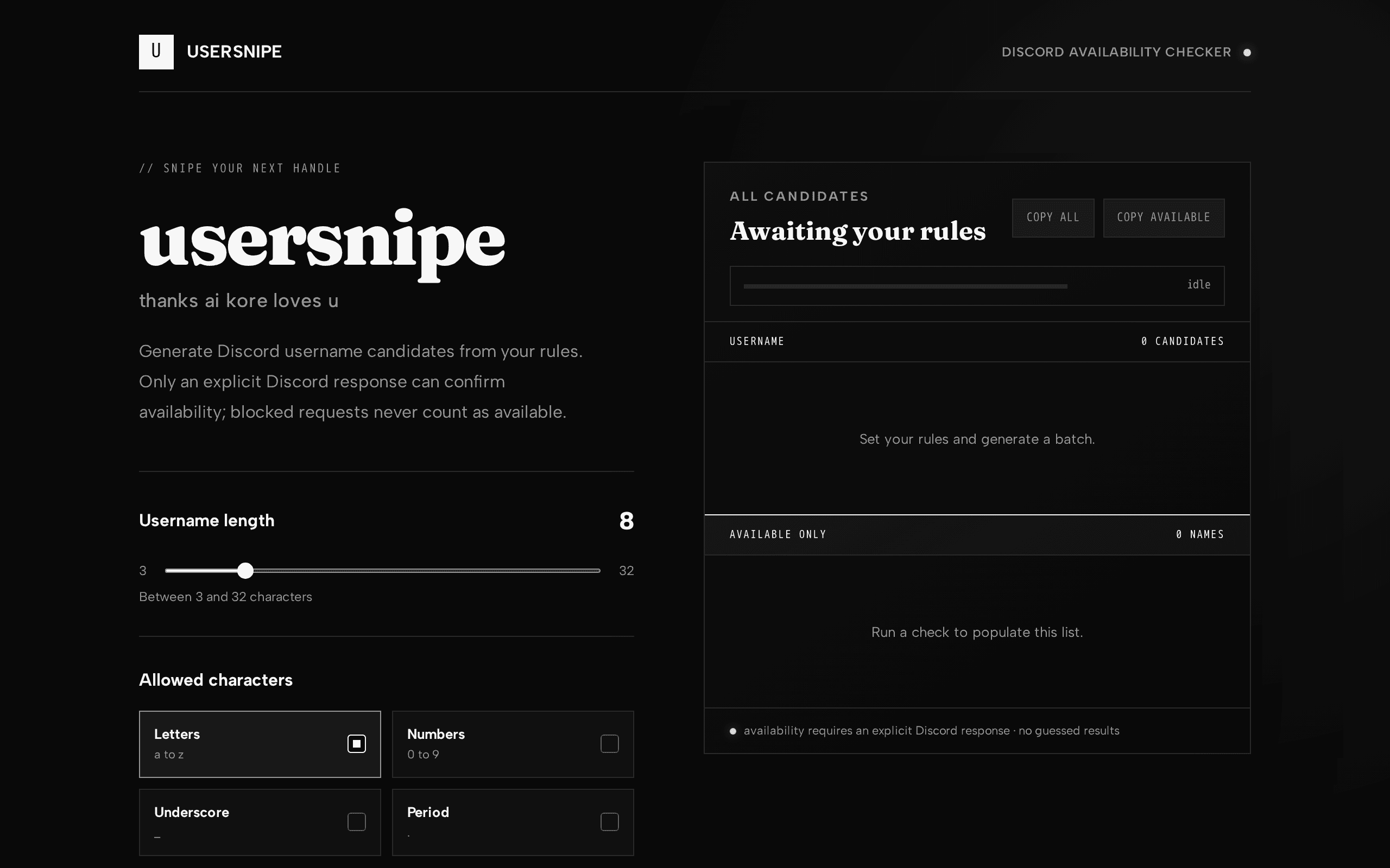 Snipe the perfect Discord handle before someone else does.