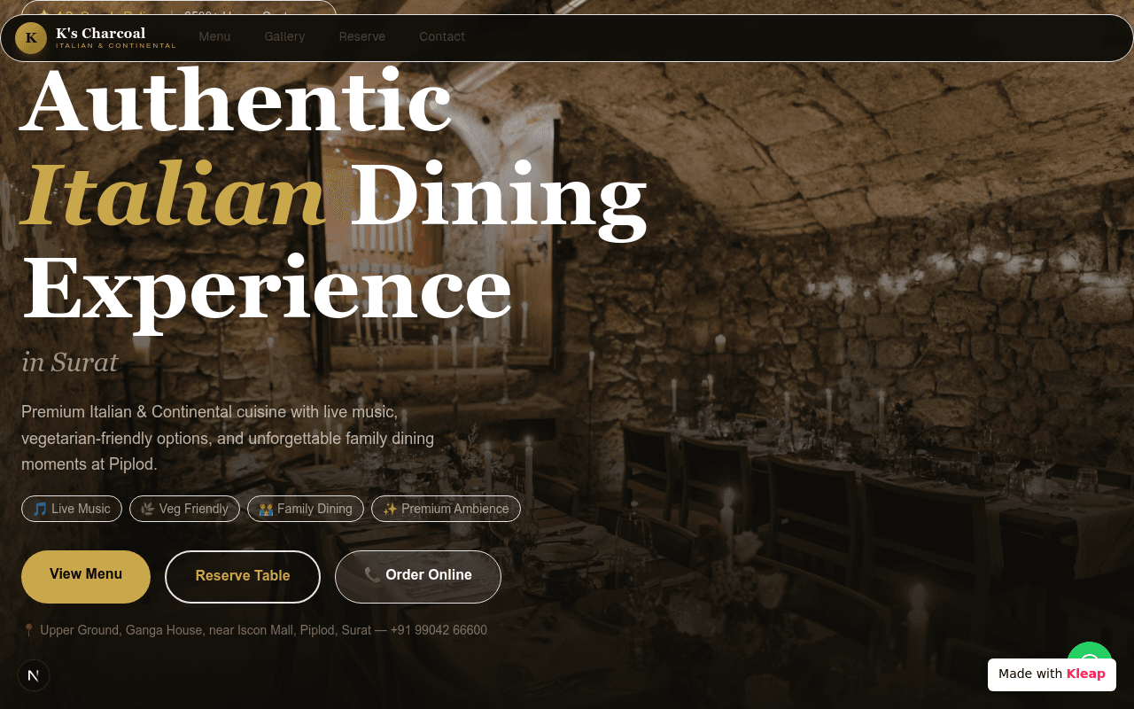 A sophisticated online presence for an Italian and Continental dining experience.