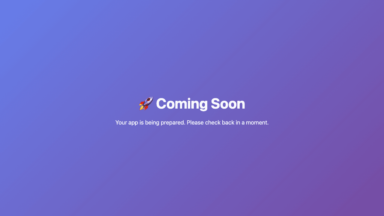 A clean and friendly launch page announces an exciting new app is on its way.