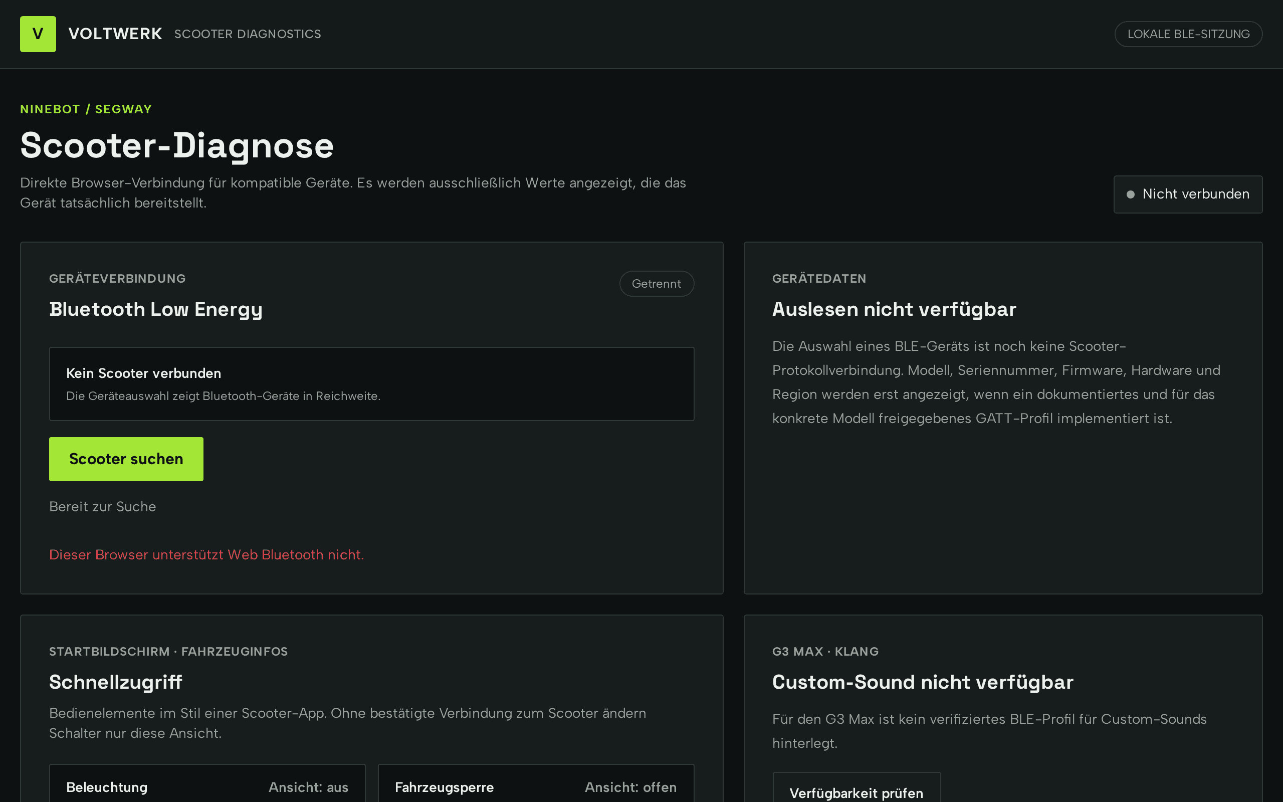 Web-based BLE diagnostics tool for Ninebot and Segway scooters.