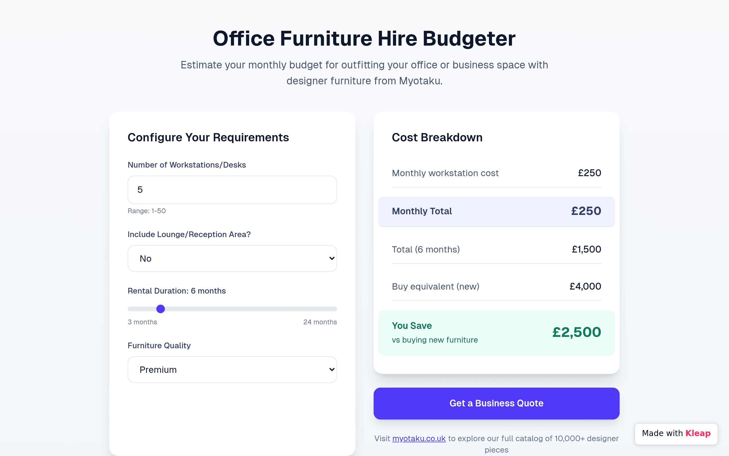 Office Furniture Hire Budgeter