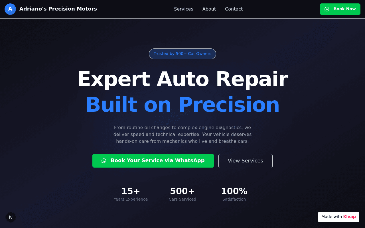 Screenshot of Adriano’s Precision Motors