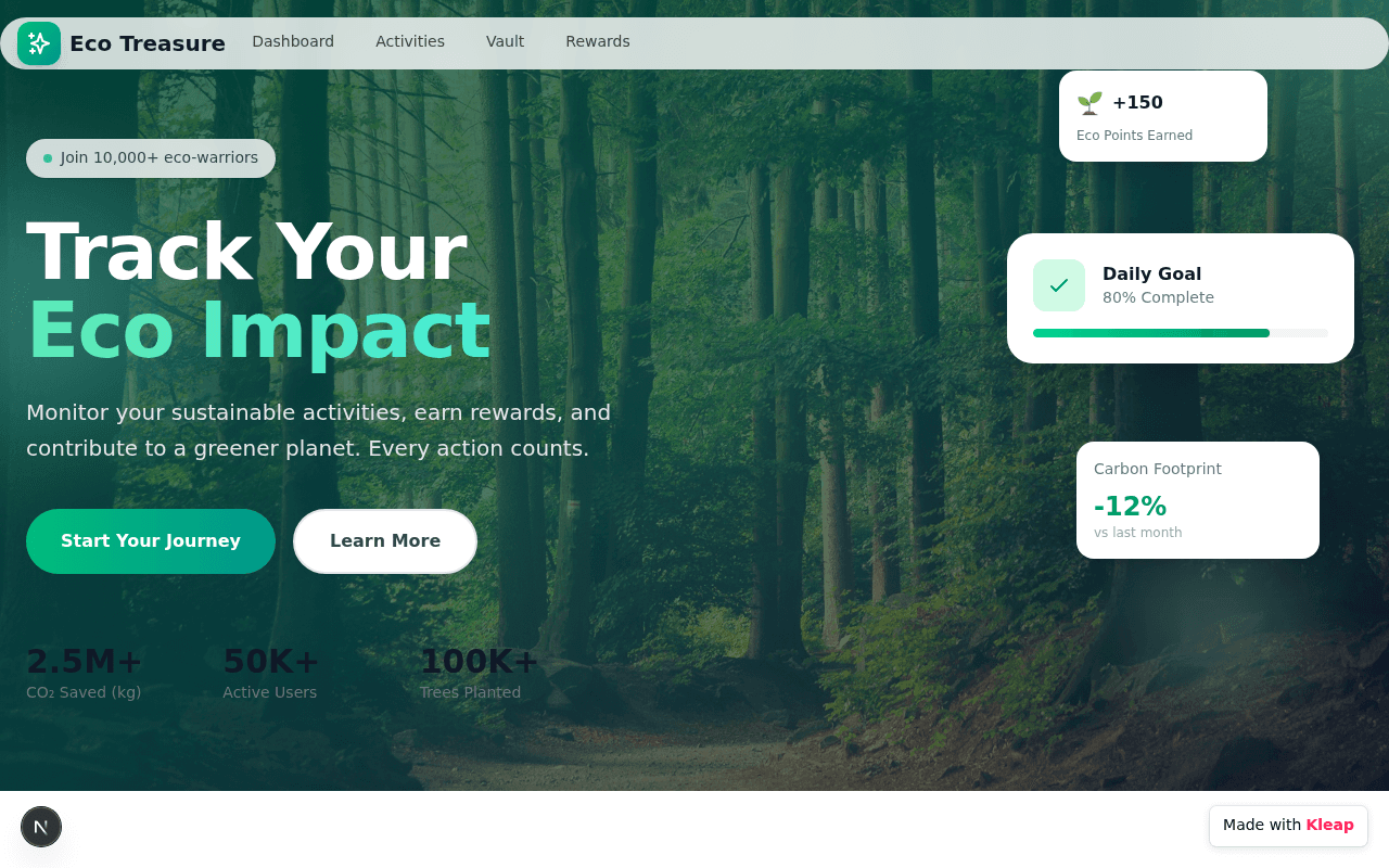 Track your eco impact, earn rewards, and grow a greener planet with every action.