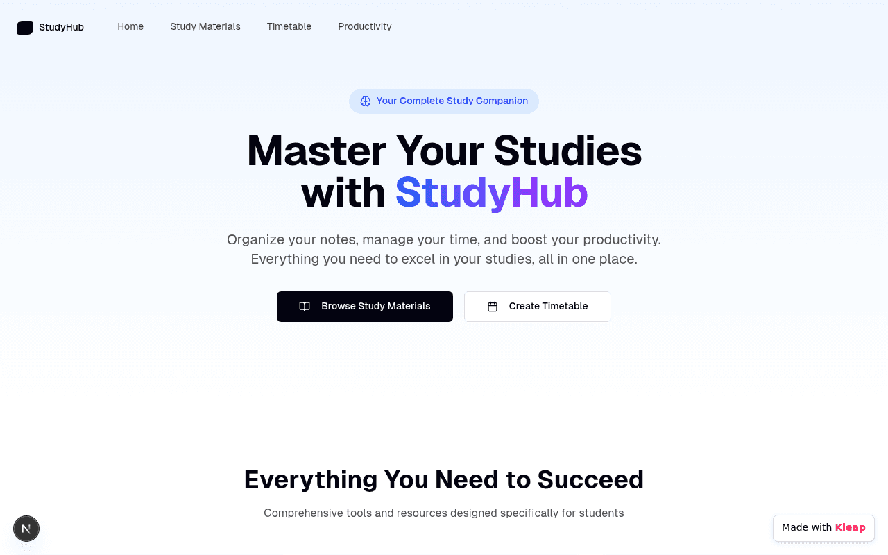 StudyHub helps students organize notes, manage time, and boost productivity with integrated tools.