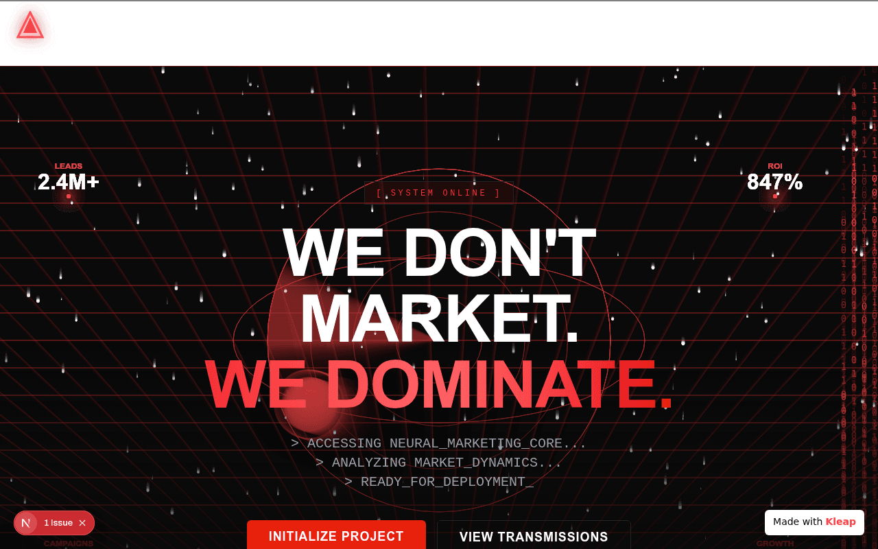 A cyberpunk marketing agency landing page that hits hard with terminal aesthetics.