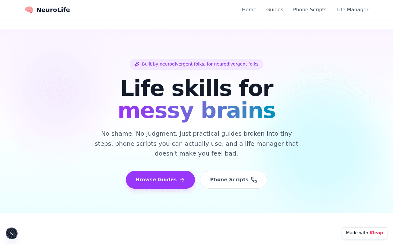 Life skills for messy brains — built by neurodivergent folks who get it.