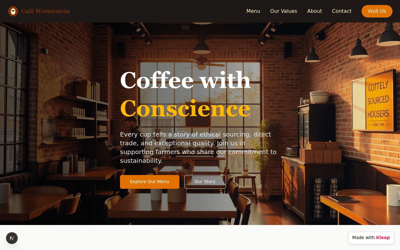 An ethical-sourced coffee shop where every cup supports sustainable farming.