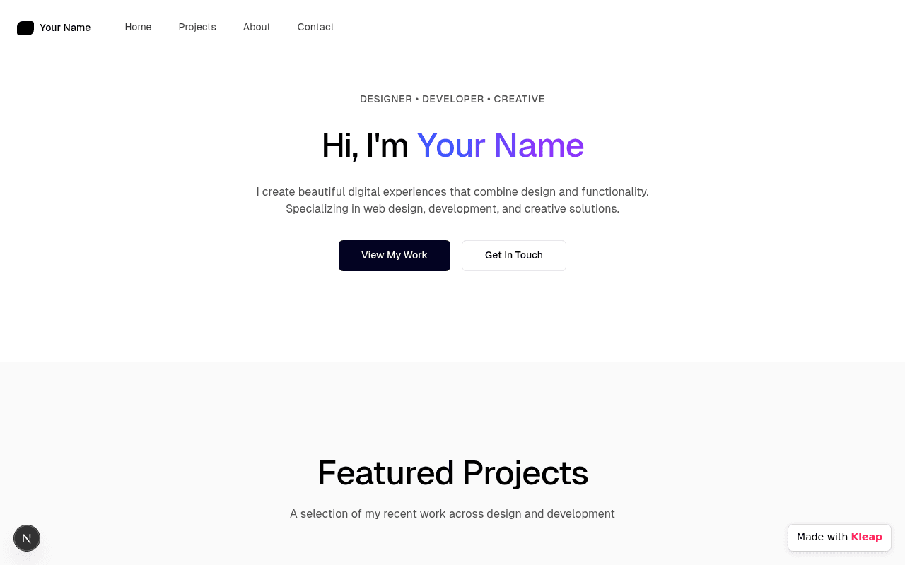 A clean, modern portfolio showcasing a designer and developer's digital creations.