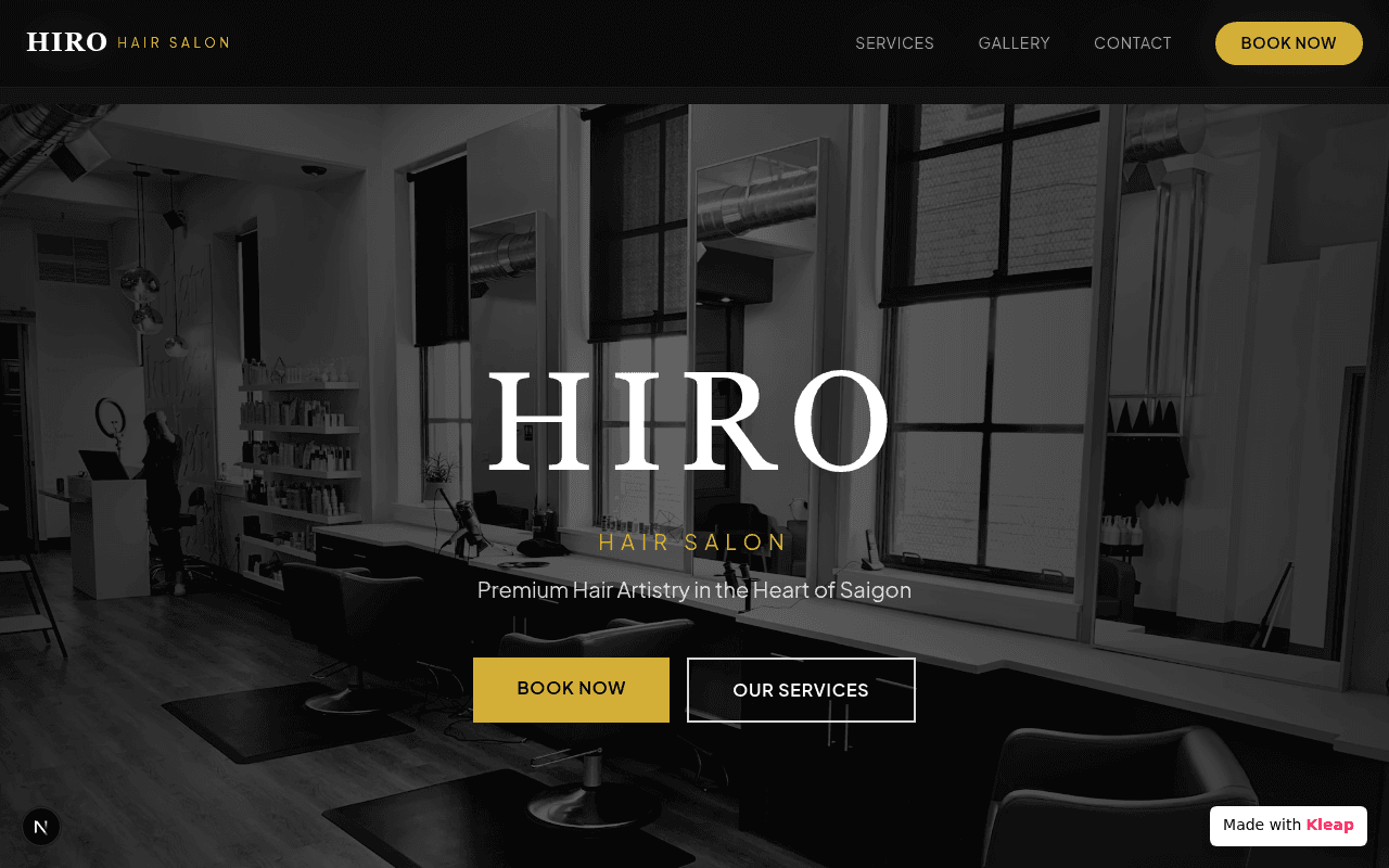 Premium Saigon hair salon with monochrome sophistication.