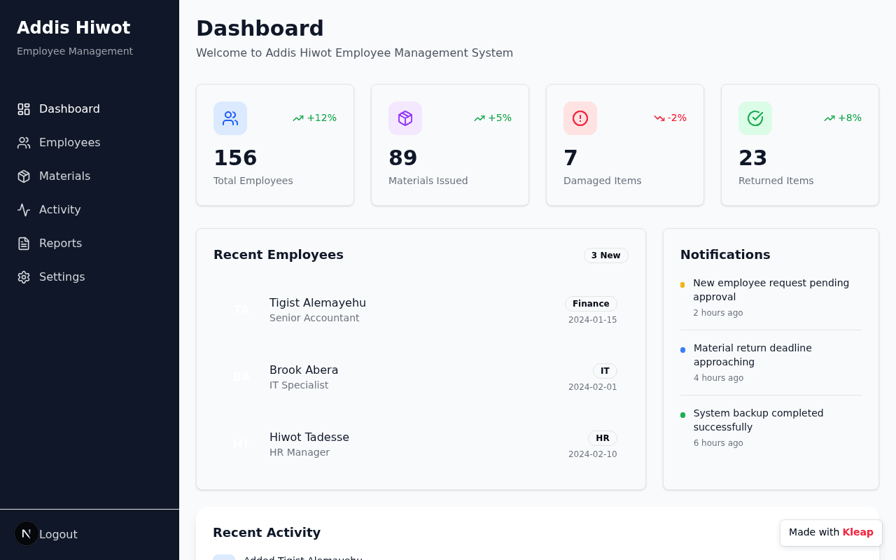 Addis Hiwot Employee Management System