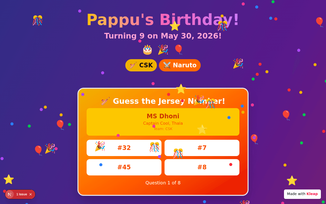 A birthday quiz where the birthday boy picks his own jersey number.