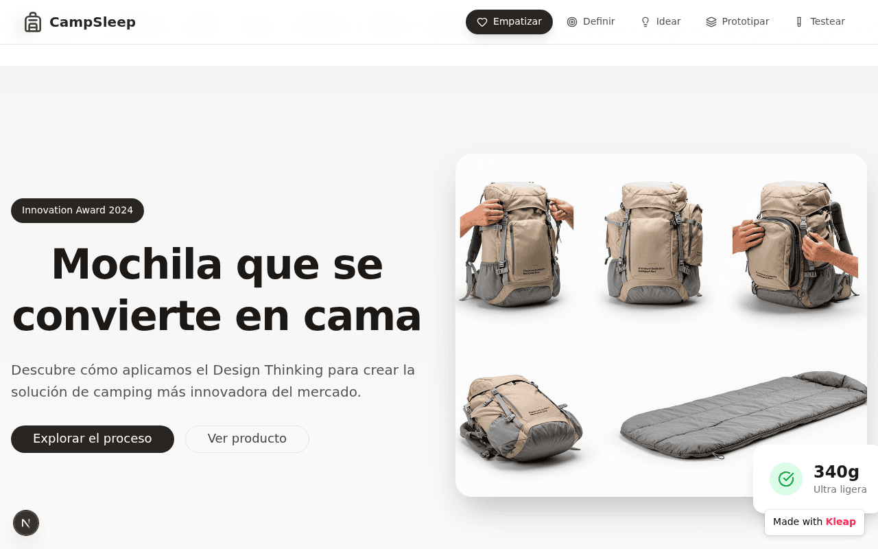 A backpack that unfolds into a sleeping pad, designed end-to-end with Design Thinking.