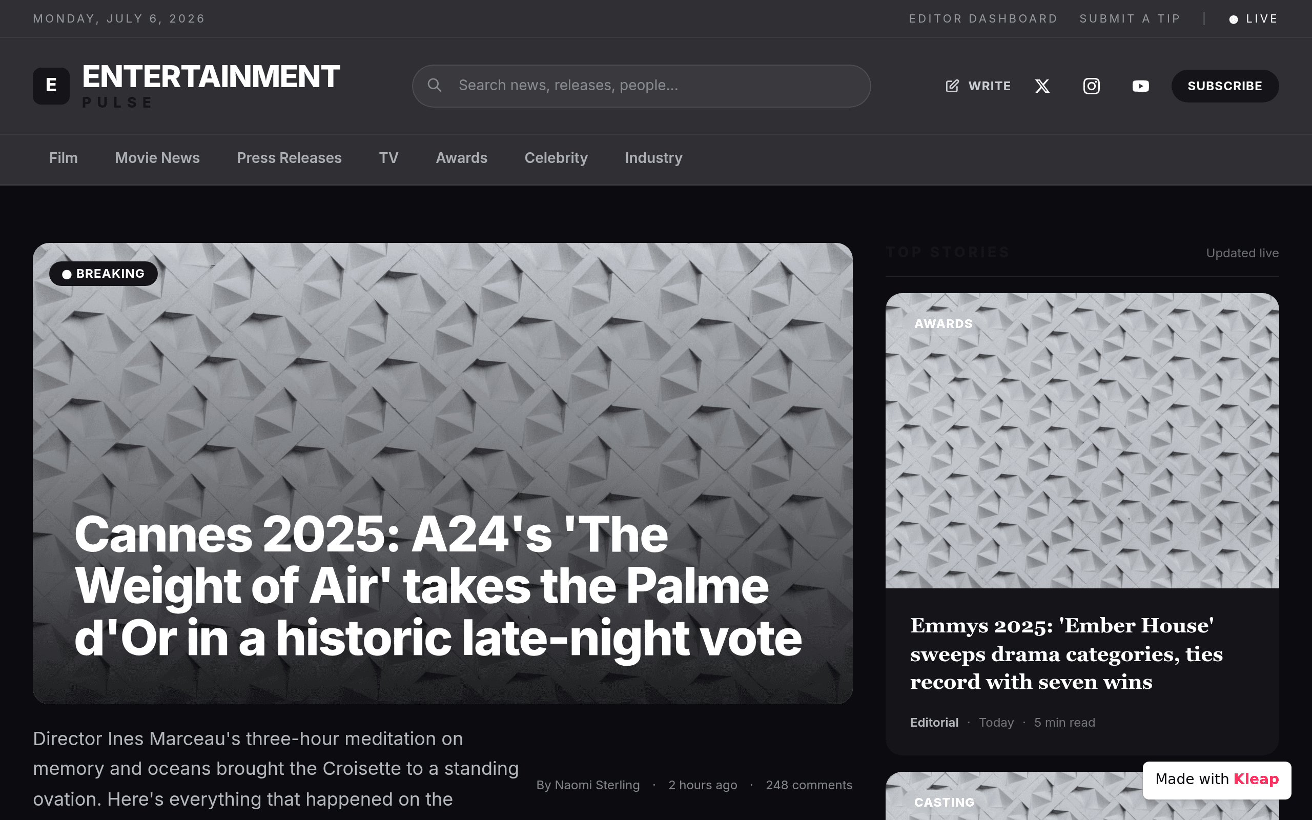 Screenshot of Entertainment Pulse