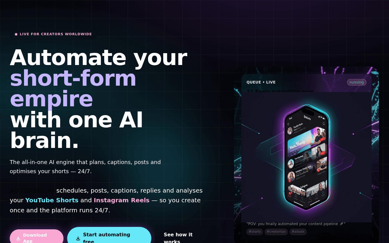 Screenshot of AUTOREEL AI