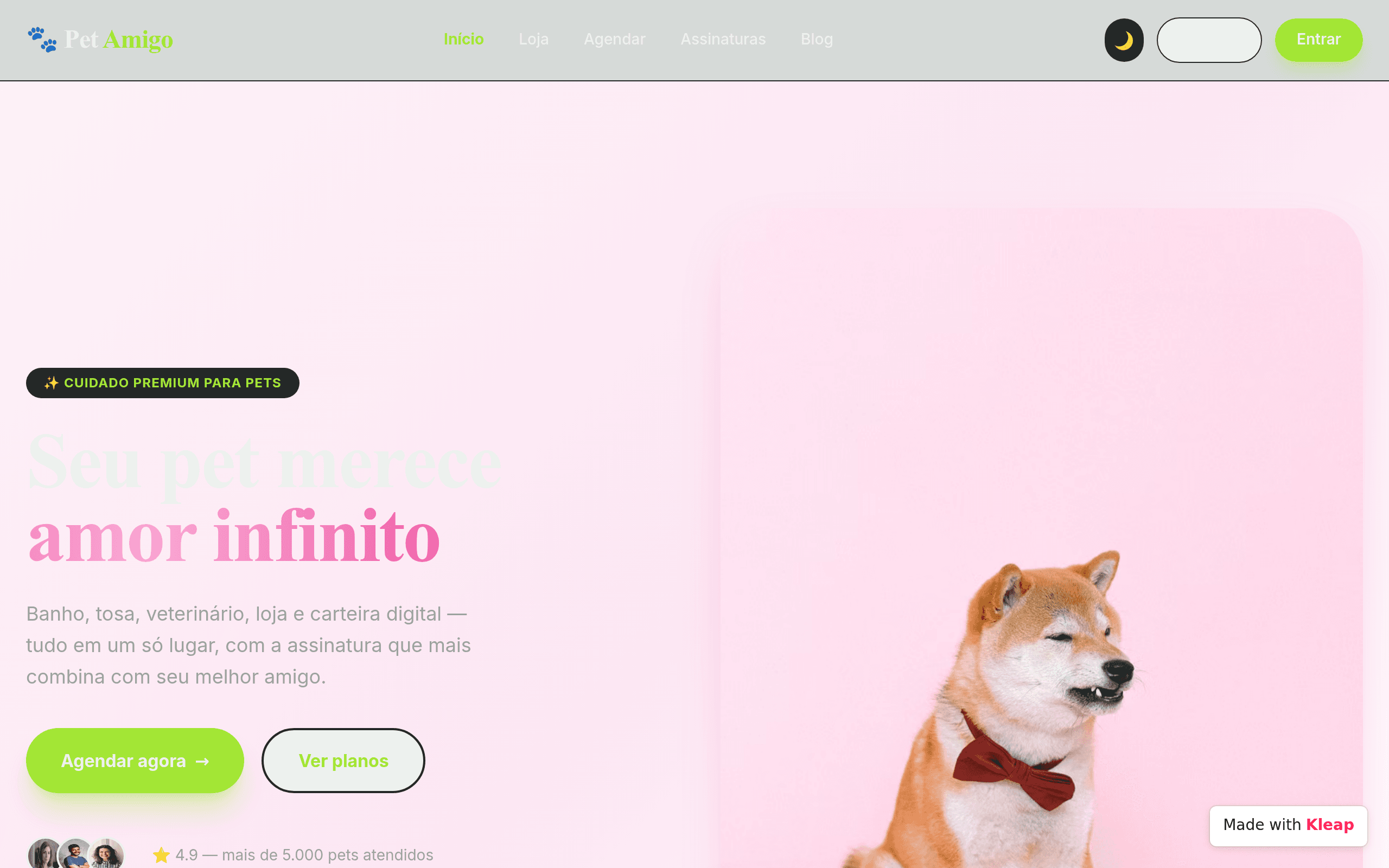 Pet shop com tela de login