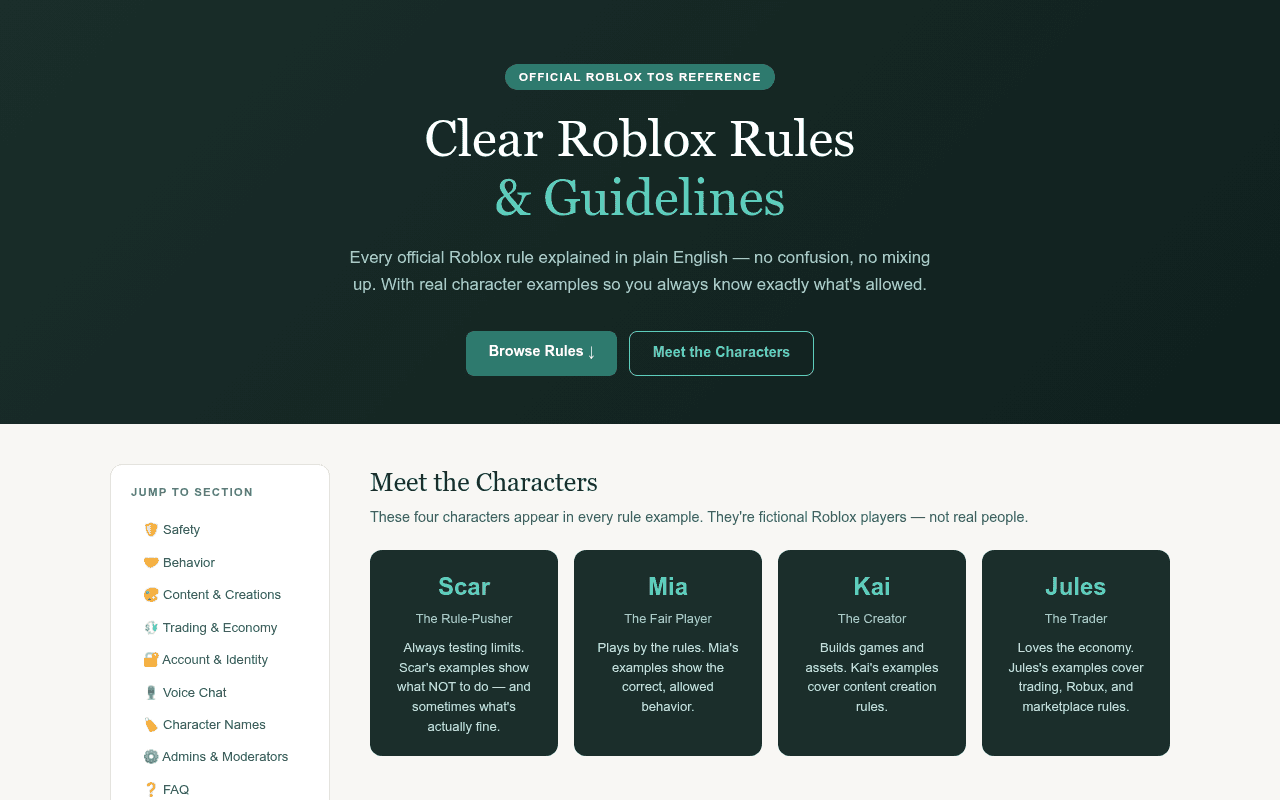Clear Roblox TOS rules