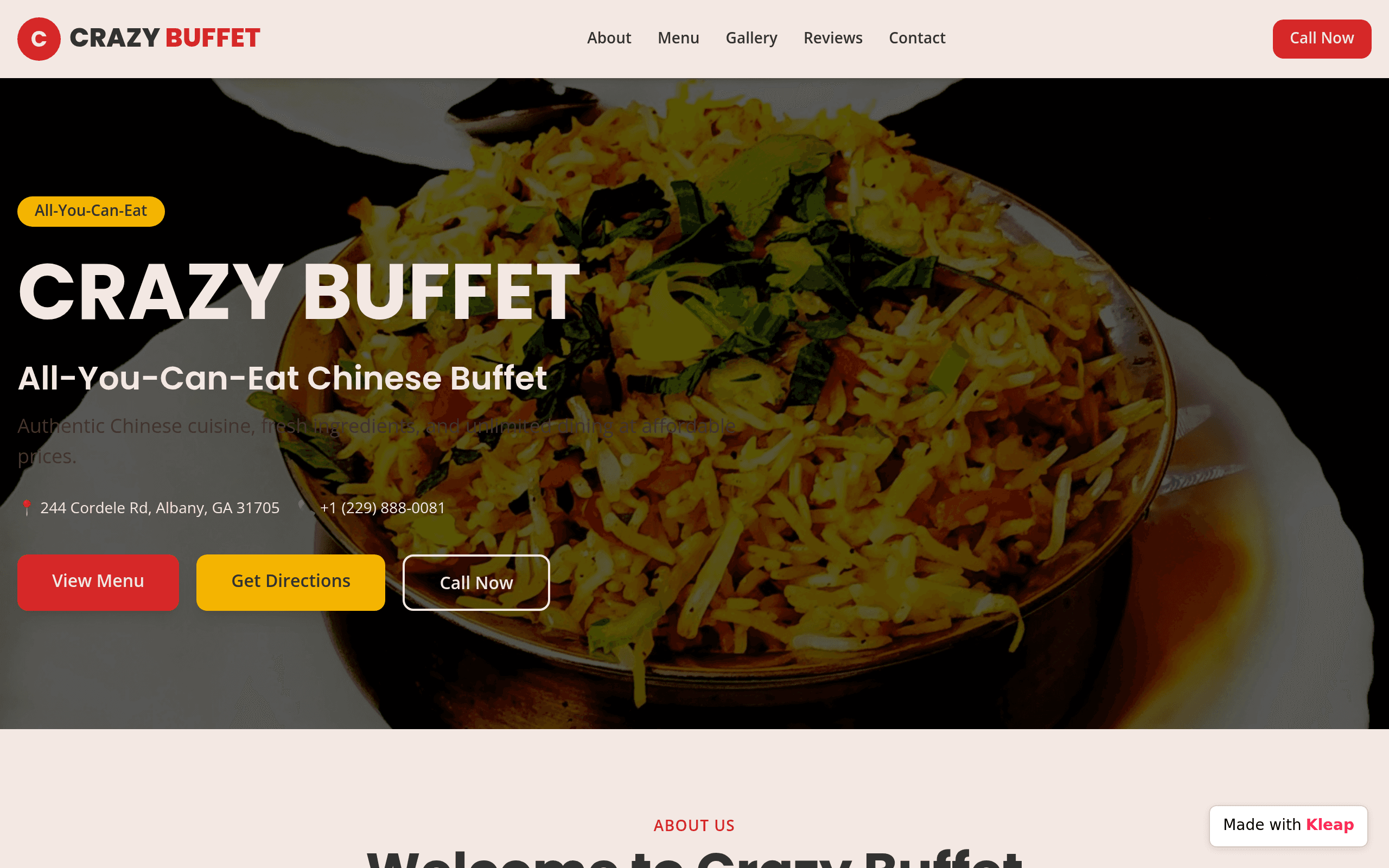 Crazy Buffet Website Hero Section