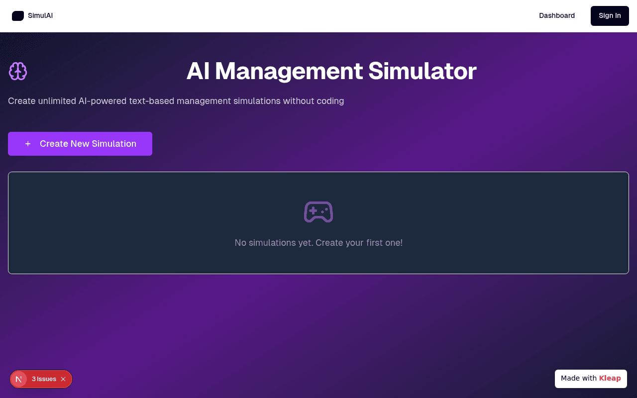 Unleash AI-powered management simulations with intuitive, code-free creation.