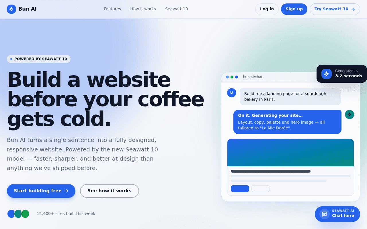 Bun AI website builder it uses AI model