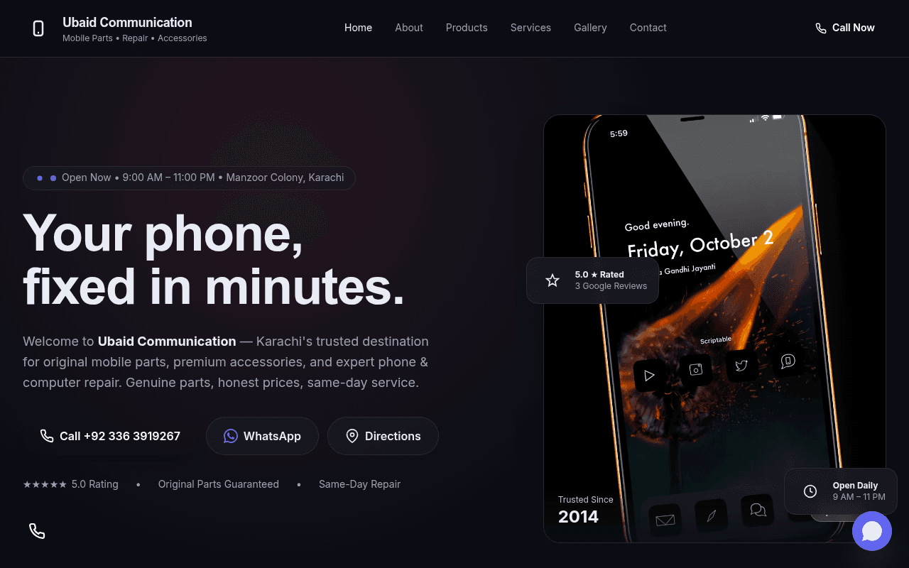 Mobile Parts Shop Website Create