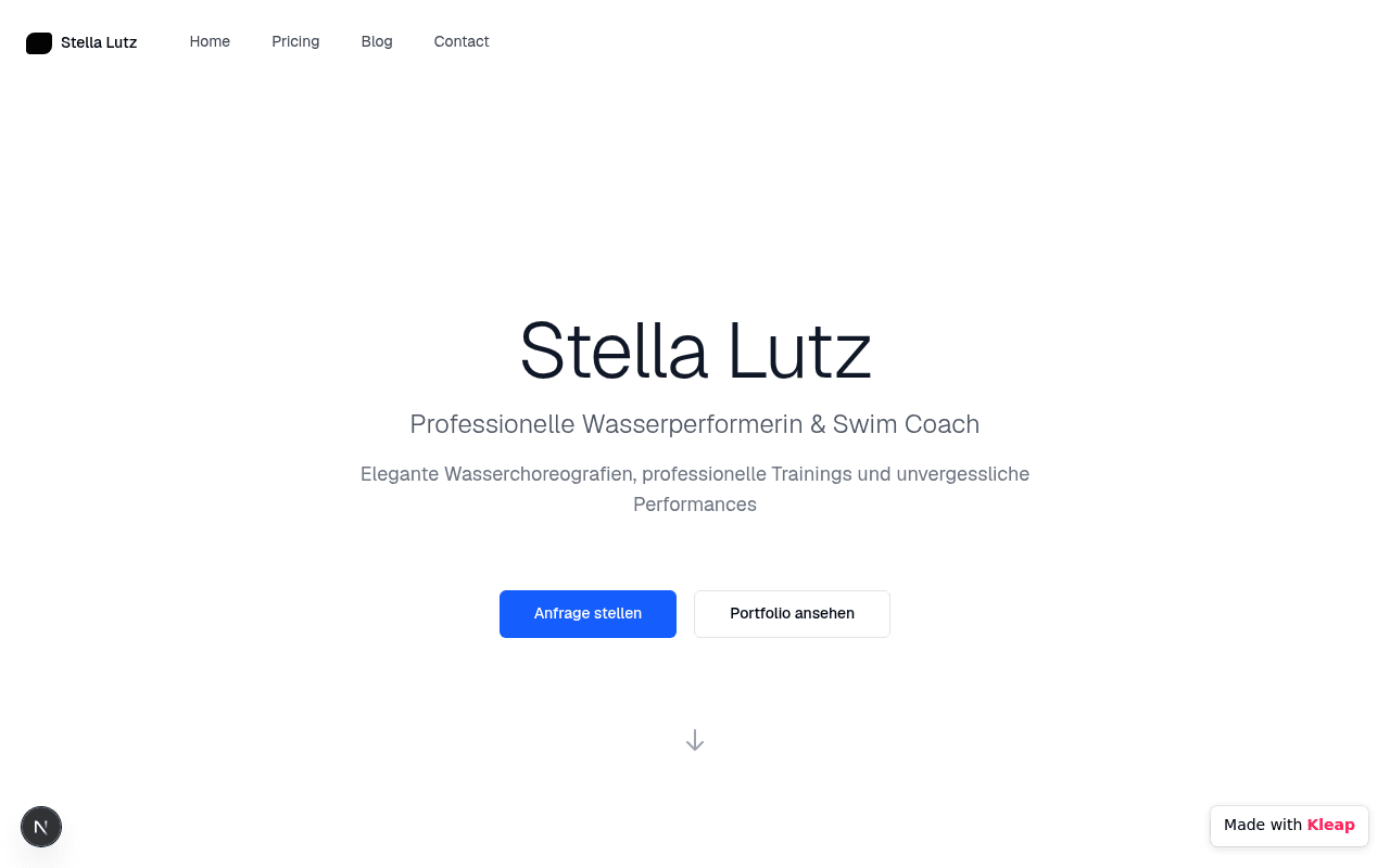 Presents a professional water performer and swim coach with a clean, focused digital presence.