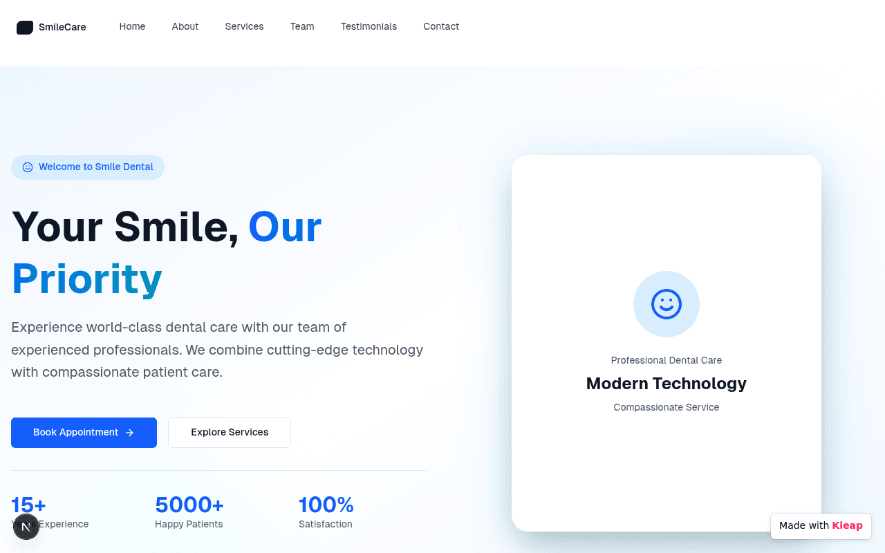 A modern dental clinic website prioritizing patient care with cutting-edge technology.