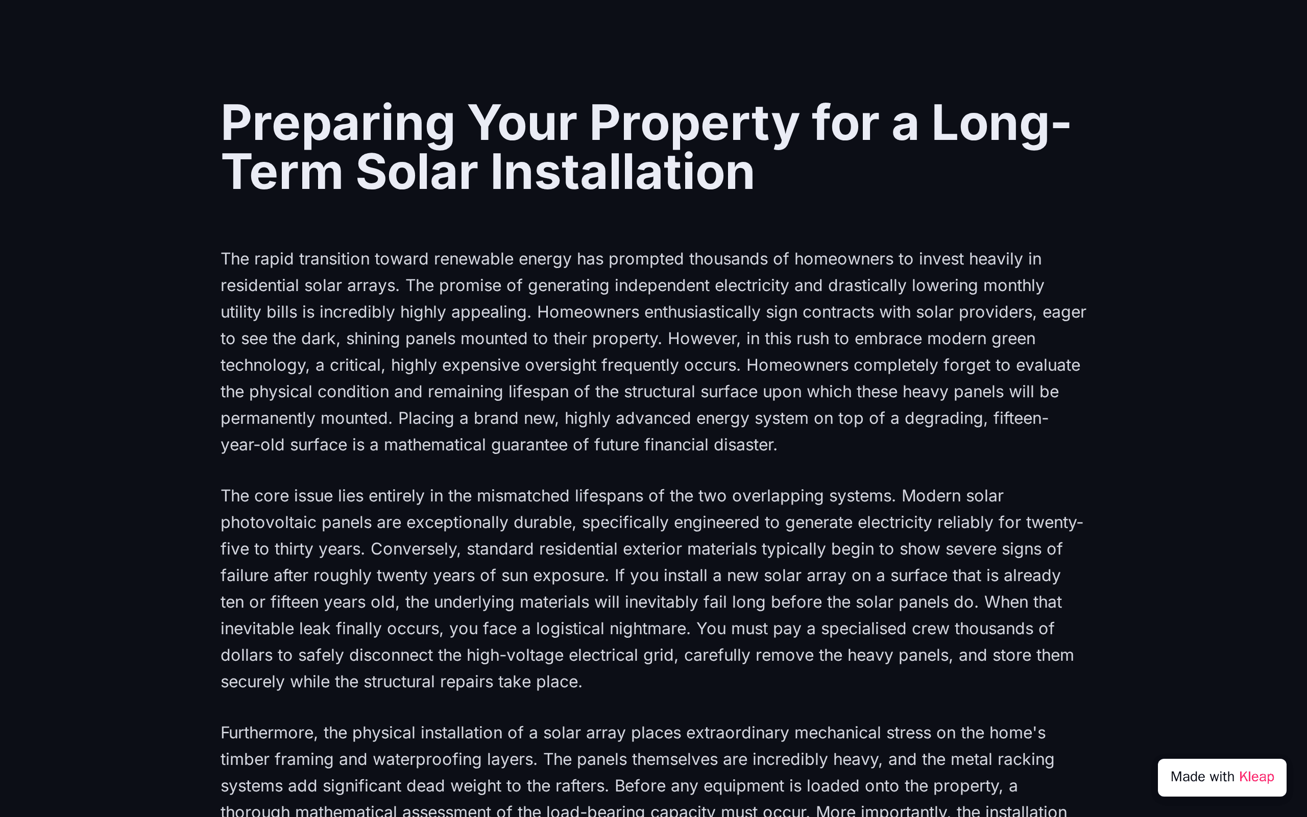 A guide to prepping your home's roof before installing solar panels.