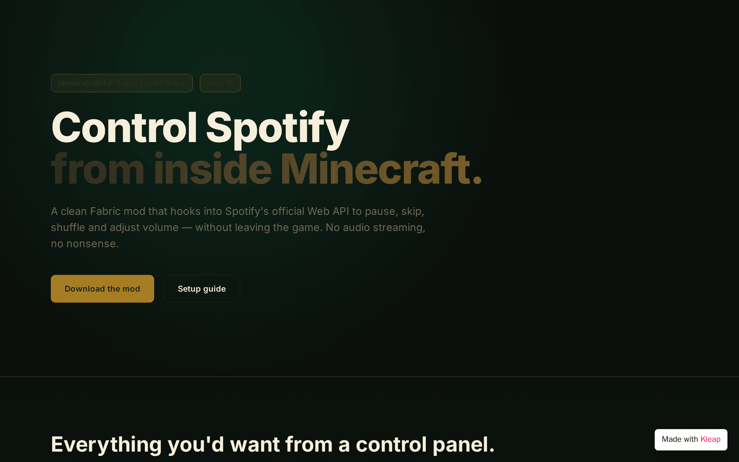 Control Spotify from inside Minecraft with a clean Fabric mod.