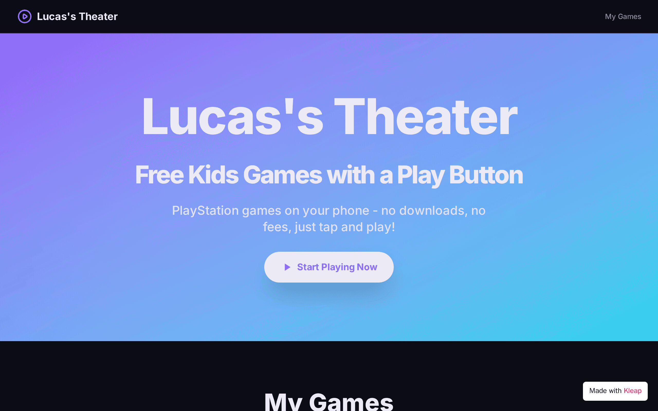 Free PlayStation-style kids games right on your phone, no downloads needed.