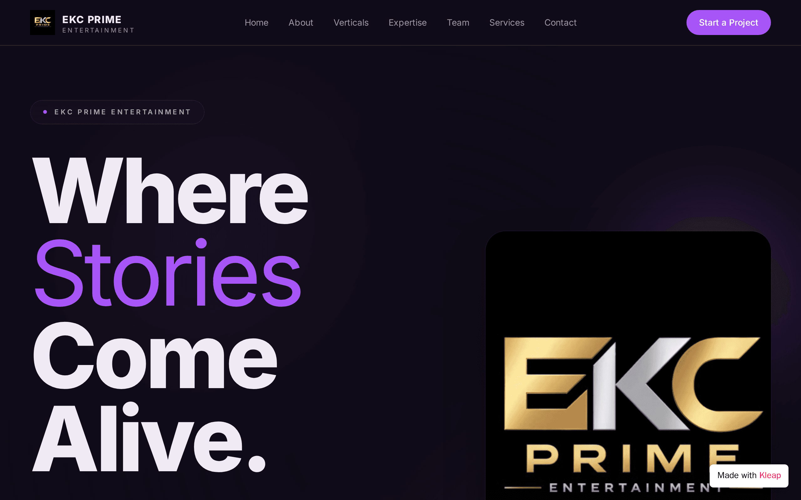 Bold entertainment studio landing with a single oversized tagline.