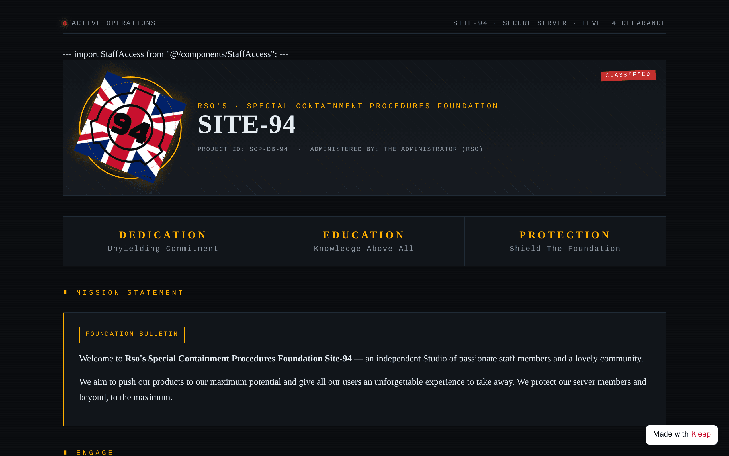 A fan-made SCP Foundation community hub for dedicated containment enthusiasts.