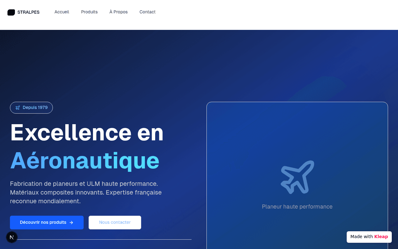 A sleek, dark-themed site for an aeronautics firm boasting decades of flight innovation.