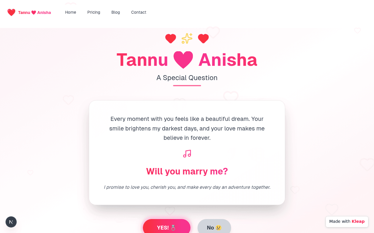 A delightful digital proposal, blending heartfelt sentiment with subtle, romantic design.