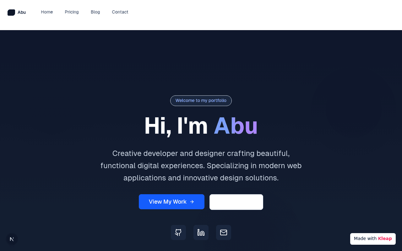 A developer's portfolio featuring a clean dark theme and clear presentation of skills.