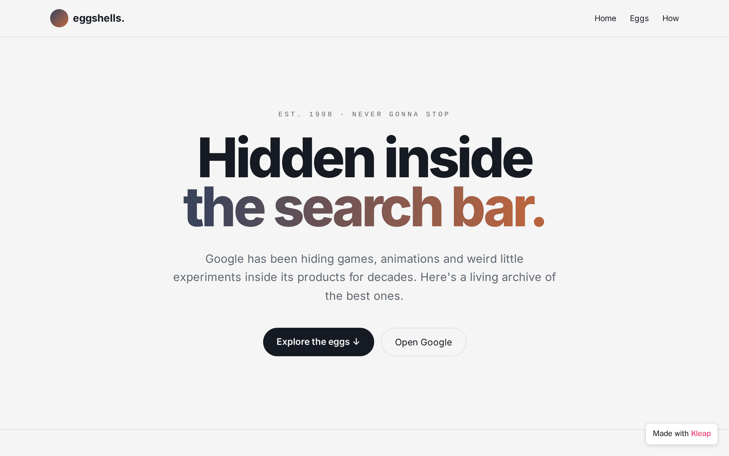 A living archive of Google's hidden search bar experiments and easter eggs.
