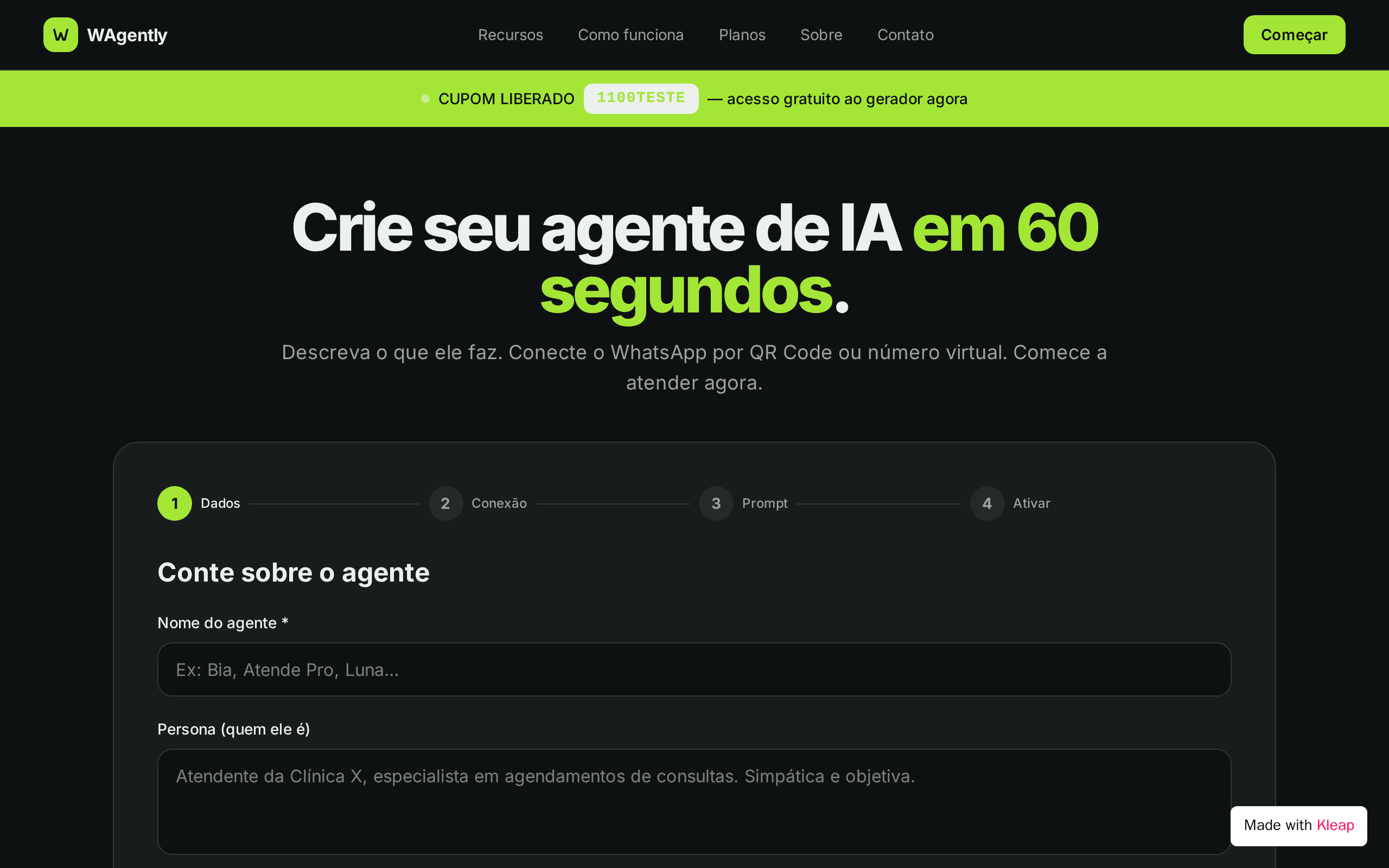 Create your WhatsApp AI agent in 60 seconds.